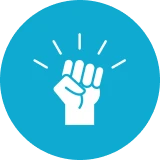 Raised fist in blue circle