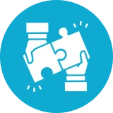 Hands connecting puzzle pieces icon